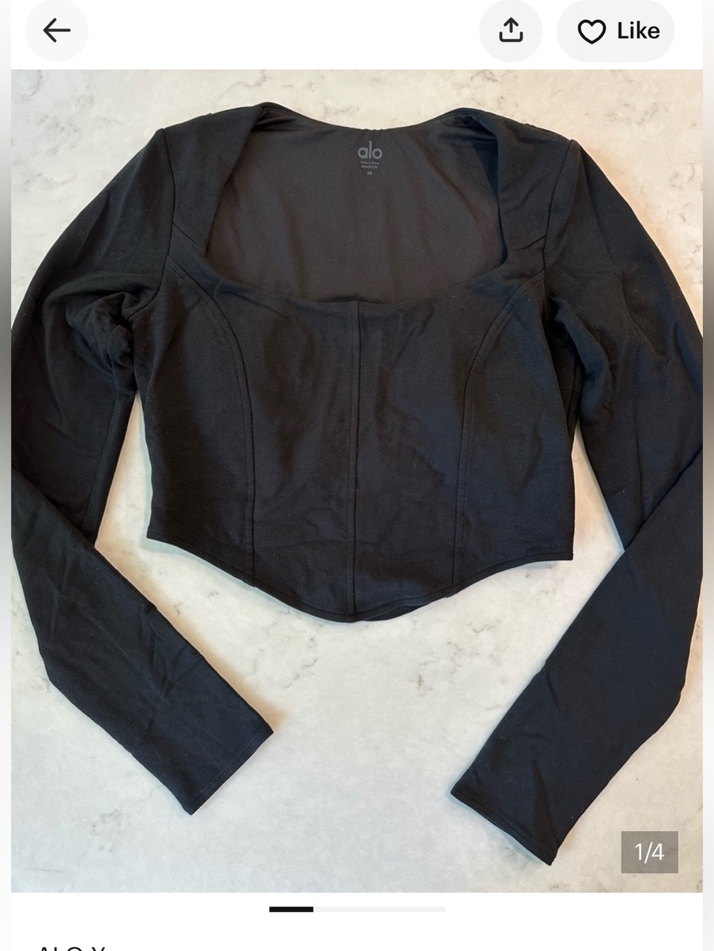 ALO Yoga Black Long-Sleeve Corset Style Cropped Top - Picture 3 of 8